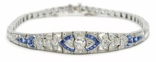 Art Deco 13.50Ct Moissanite & Blue Sapphire 925 Sterling Silver Vintage Bracelet