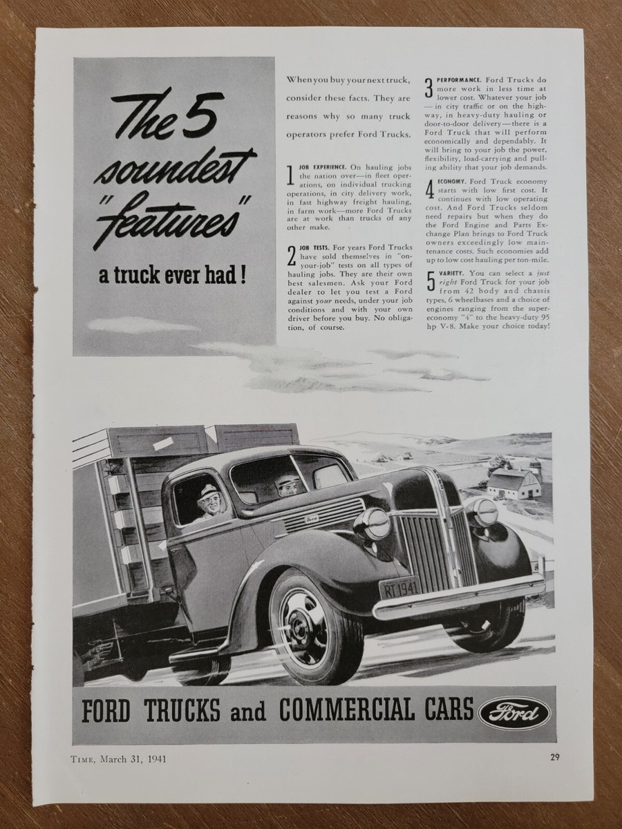 VINTAGE 1941 Ford Trucks Print Ad The 5 Soundest Features A Truck 
