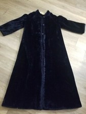vintage hand made dark navy blue faux fur long maxi coat three hooks s/m