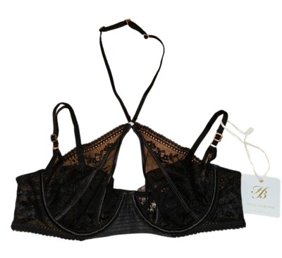 NWT HONEY BIRDETTE BLACK SATIN & LACE JACQUI BRA 32D | eBay