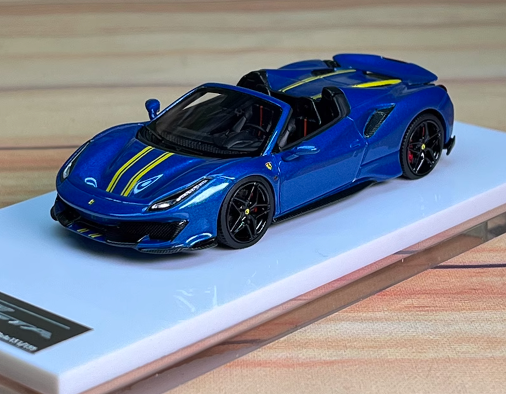1:64 NEY Blue Ferrari 488 Pista Convertible Diecast Resin Racing Car Model