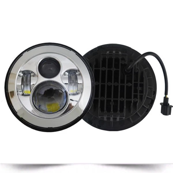 7" Inch LED HEADLIGHT PAIR Land Rover Defender DOT SAE E Approved CHROME 734C - Image 4 of 4