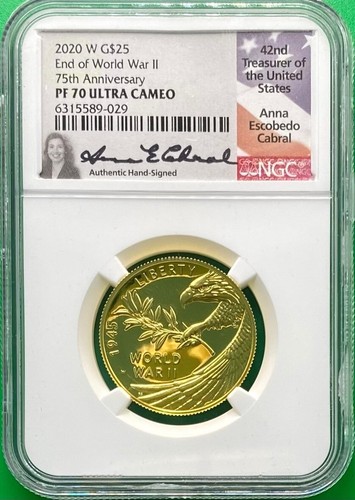 2020 End of World War II 75th anniversary W $25 Gold Medal PF70 FDOI Anna CABRAL - Picture 6 of 8