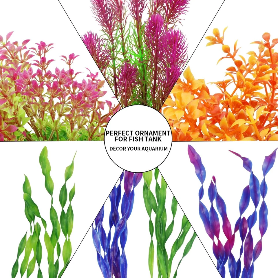 Plantas artificiales para acuario, plantas de pecera de plástico para decoraciones de acuario, P Foto 3 de 4