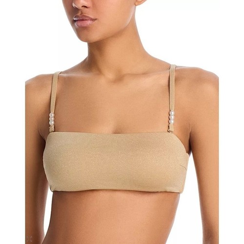 AQUA Swim Gold Shine Pearl Strap Bandeau BikiniTop Bloomies Exclusive NWT | L