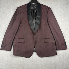 Jos A Bank Tuxedo Suit Jacket Mens 46R Red Floral Shawl Lapel Slim Dinner Jacket