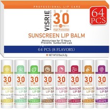 SPF 30 Lip Balm with Sunscreen, Bulk Travel Size-64 64 Count 