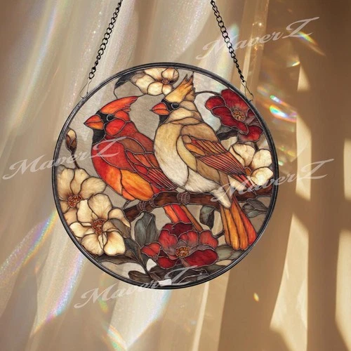 Cardinal Stained Glass Suncatcher - Thumbnail 4