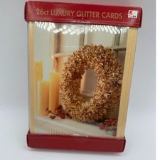 Luxury Glitter Christmas Card NIB 2 designs Wreath Stockings Holiday