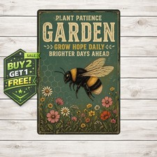 Bee Themed Inspirational Garden Sign Retro Honey Bee Metal Tin Plaque