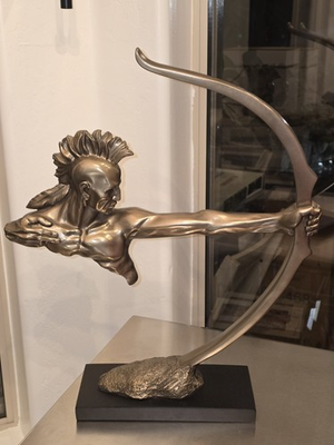 #ad 19quot; Tall Sioux Indian Warrior With Bow and Arrow Short Bow Archer Aiming Statue $107.06