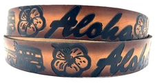 ALOHA HAWAIIAN EMBOSSED GENUINE COWHIDE LEATHER BELT USA MADE