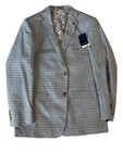Crown & Ivy Mens Blue Green Plaid Checks Sport Coat Jacket Blazer Poly Blend 42L