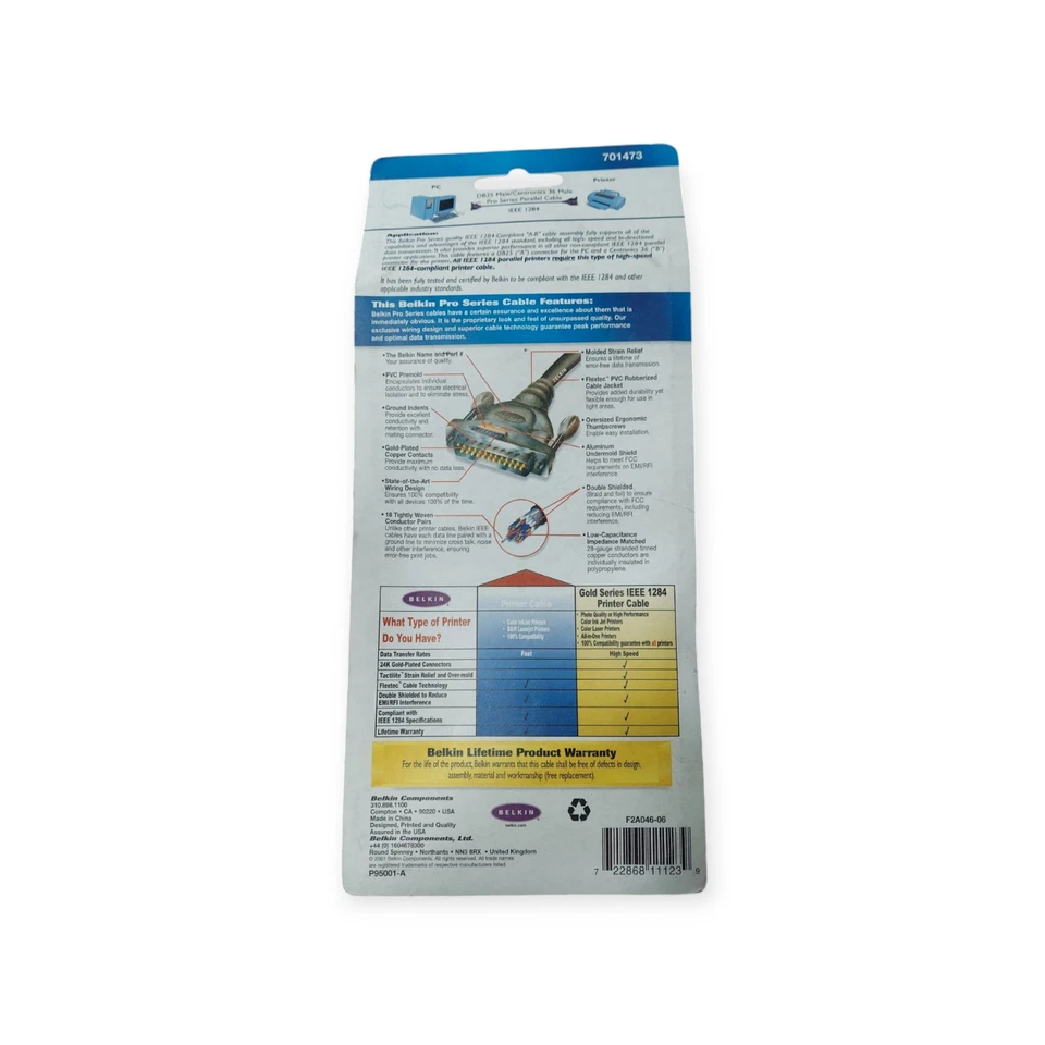 Belkin Pro IEEE-1284 Bi-Directional Parallel Print Printer Cable DB25/Cen36 6ft - Image 2 of 2
