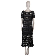 73729 auth OSCAR DE LA RENTA black 2018 SATIN RIBBON CROCHET MIDI Dress M