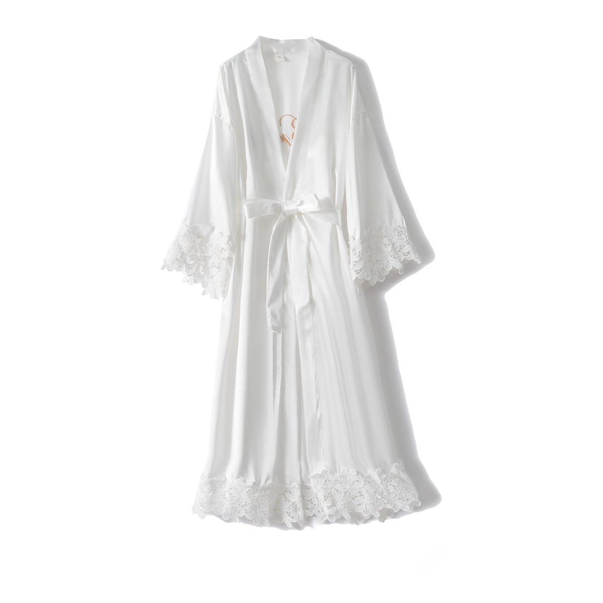 Crystal Dew Women's Lace Trim Bride Kimono Robes with Embroidery Bridal Silky Satin Bathrobe Wedding Party Sleepwear, White, One Size Crystal Dew Women's Lace Trim Bride Kimono Robes with Embroidery Bridal Silky Satin Bathrobe Wedding Party Sleepwear, White, One Size