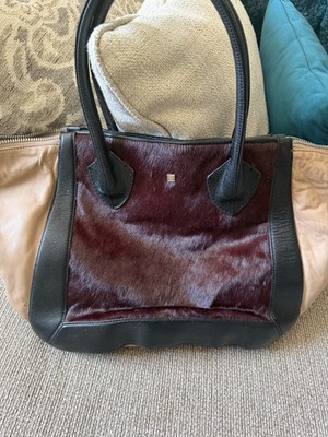 Pour La Victoire Leather & Calf Hair Bag Burgundy And Tan
