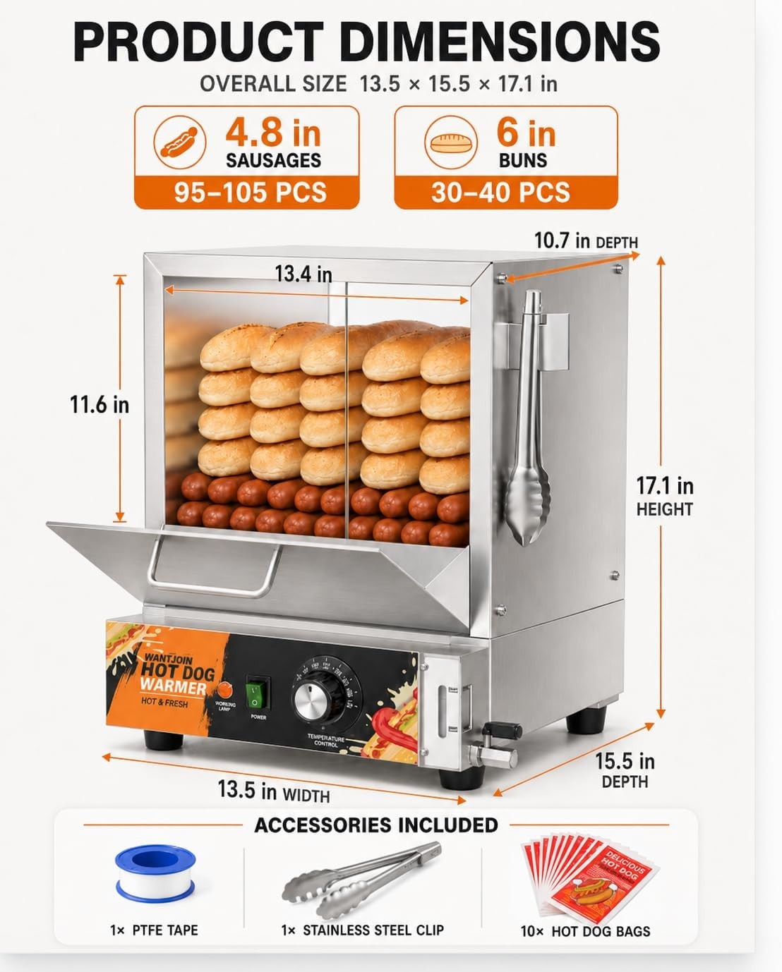 WantJoin Commercial Hot Dog Steamer Machine - 28.8QT Commercial Electric