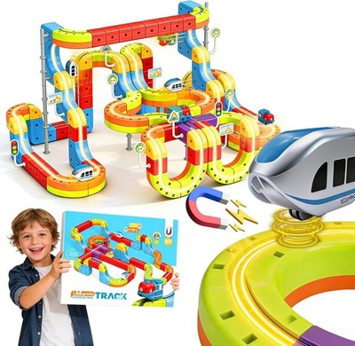 Electric Magnetic Train Toys Set- Flexible Race Track for Kids 3 4 5 6 7 8,stem