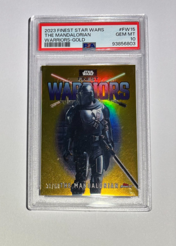 2023 TOPPS STAR WARS WARRIORS THE MANDALORIAN GOLD /50 REFRACTOR PSA 10 GEM MINT view 3