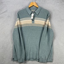Marine Layer Merino Wool Blend Elias Sweater Polo Men Large Blue Long Sleeve NEW
