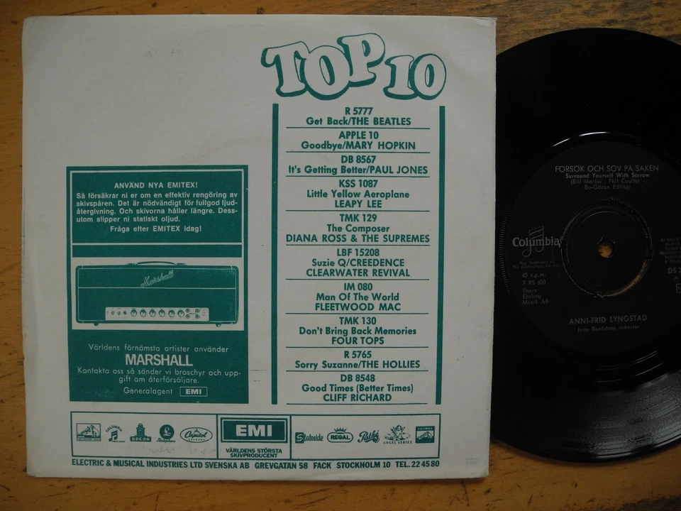 ANNI-FRID LYNGSTAD Så synd du måste gå 45 7" single 1969 Sweden EX - Image 2 of 2