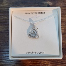 Silver Plated Genuine Crystal Double-Heart Pendant Necklace