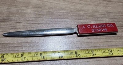 Vintage A. C. Klein Co Reading PA Machinists Advertising Letter Opener