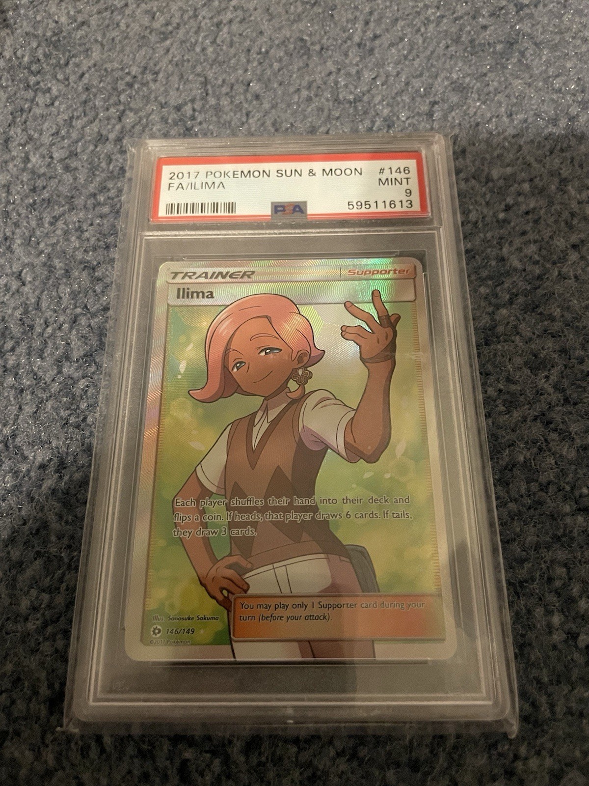 PSA 9 Gem Mint - Ilima Full Art 146/149 Sun & Moon Full Art Trainer Pokemon