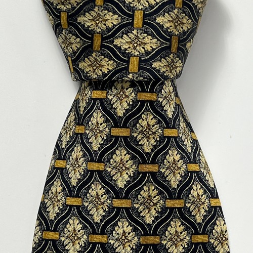Valentino Cravatte Vintage Men's Tie Made In Italy Grey Gold 100% Silk Necktie - Picture 4 of 8