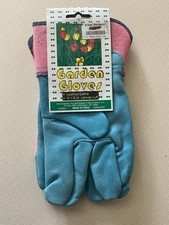 Leder Palm Gartenhandschuhe mit 2-1/2" Canvas Sicherheitsmanschette, Gr. Medium. Blau/Rosa