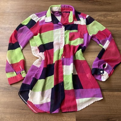 The Nanny Inspired Multi-Colored Abstract Sheer Top Sz M/L Fran Drescher