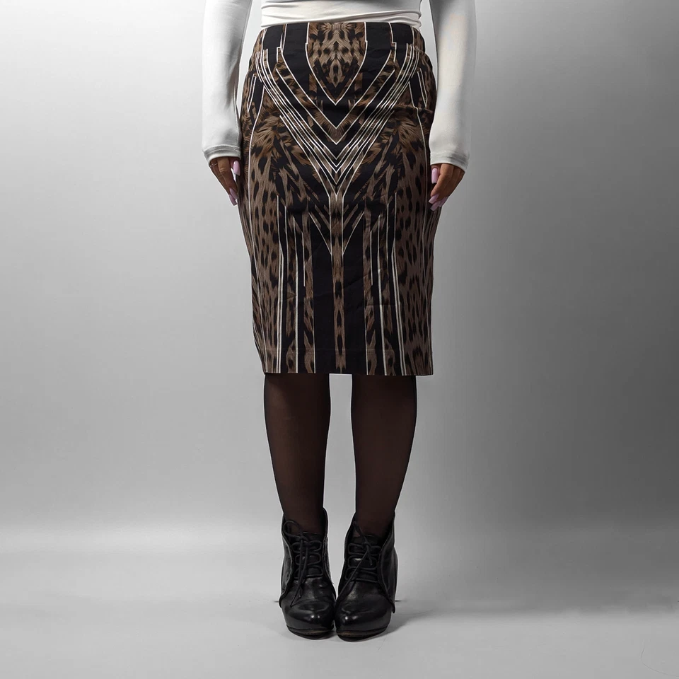 Saia fina lápis reta listrada estampa animal leopardo Roberto Cavalli P-M/IT40 - Imagem 3 de 4