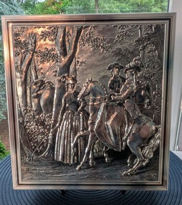 Vtg Silver Embossed Tin Box Courting Horse Riding Scene No Rust Dents EXCELLENT 