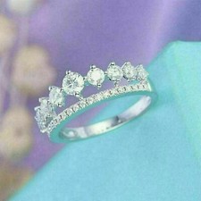 3Ct Round Cut Real Moissanite Fancy Engagement Band Ring 14K White Gold Plated