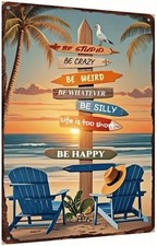 Tin Metal Sign Tropical Beach Wall Decor with Surfboards and Palm 8x12