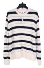 Mode Of One Mens Relaxed Fit Striped Sweater Sz Small Dark Ecru Eyelash Yarn NWT