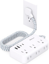 Power Strip Extension Cord - 6 Outlets and 4 USB 2 USB C , 5Ft Braided Cord wit