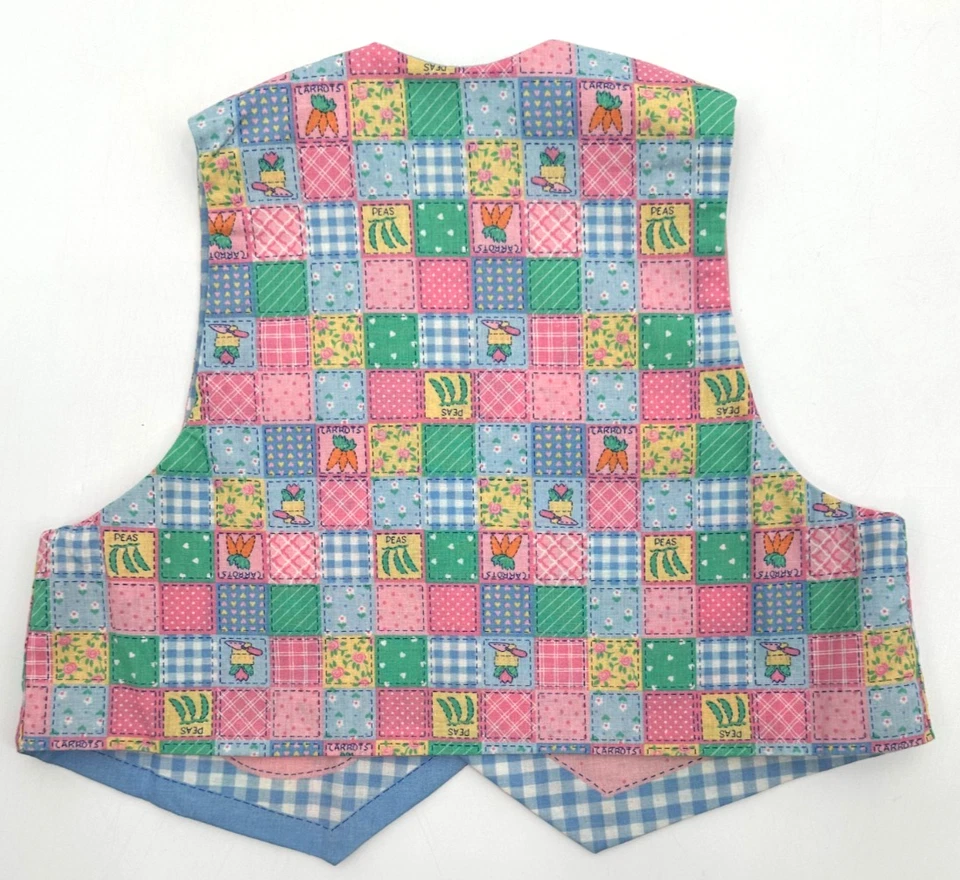 Garden Bunnies Childrens Handcrafted Reversible Novelty Vest Small Blue Cotton - Image 4 of 4