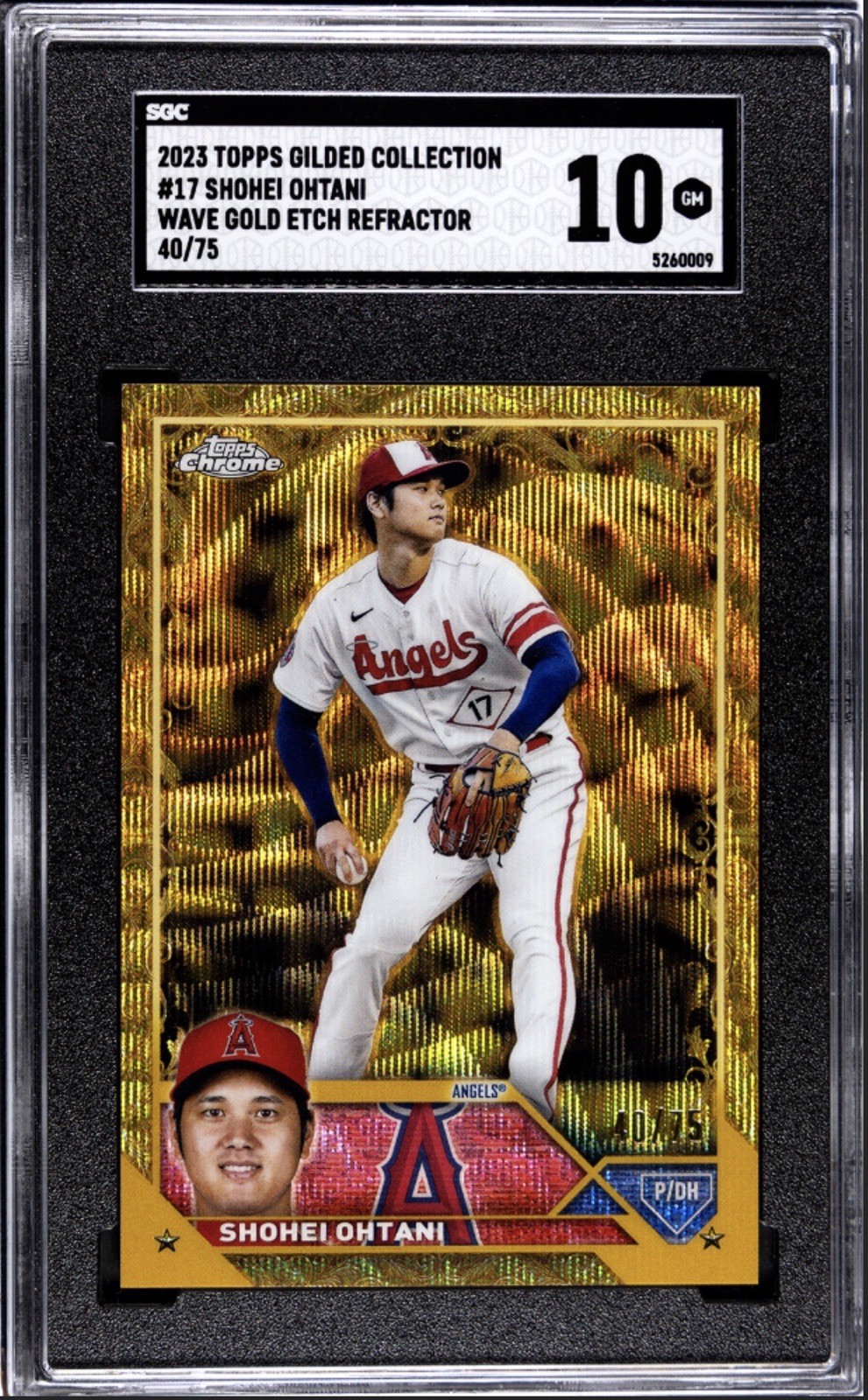 2023 TOPPS GILDED SHOHEI OHTANI WAVE GOLD ETCH REFRACTOR /75 💎GEM MT💎 SGC 10