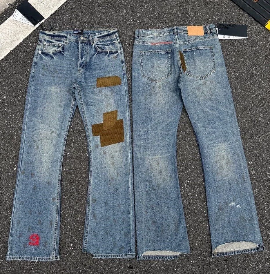 Enfants Riches Deprimes Washed Vintage Linen Patchwork Denim Pants