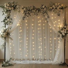 2 Panels 10 x 8 Ft White Tulle Backdrop Curtain Lights String Sheer Drapes