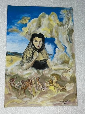 salvador dali painting on old paper signed stamped vintage