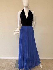 Halston Heritage Periwinkle Black Pleated Halter Maxi Gown Dress Size 12 New