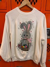 Vintage 3D Easter Sweatshirt Tultex XL Bunny Eggs Art Custom Holiday Grandma