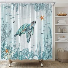 Sea Turtle Shower Curtain Blue Nautical Coastal 70W x 70L Pack of 1 , 1