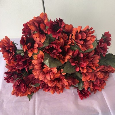 Lot of 39 Artificial Red Dahlia Flower Stems Silk Faux Floral Decor