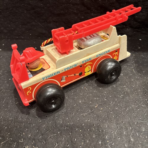 Vintage 1968 Fisher Price Fire Truck pull toy works Good Shape