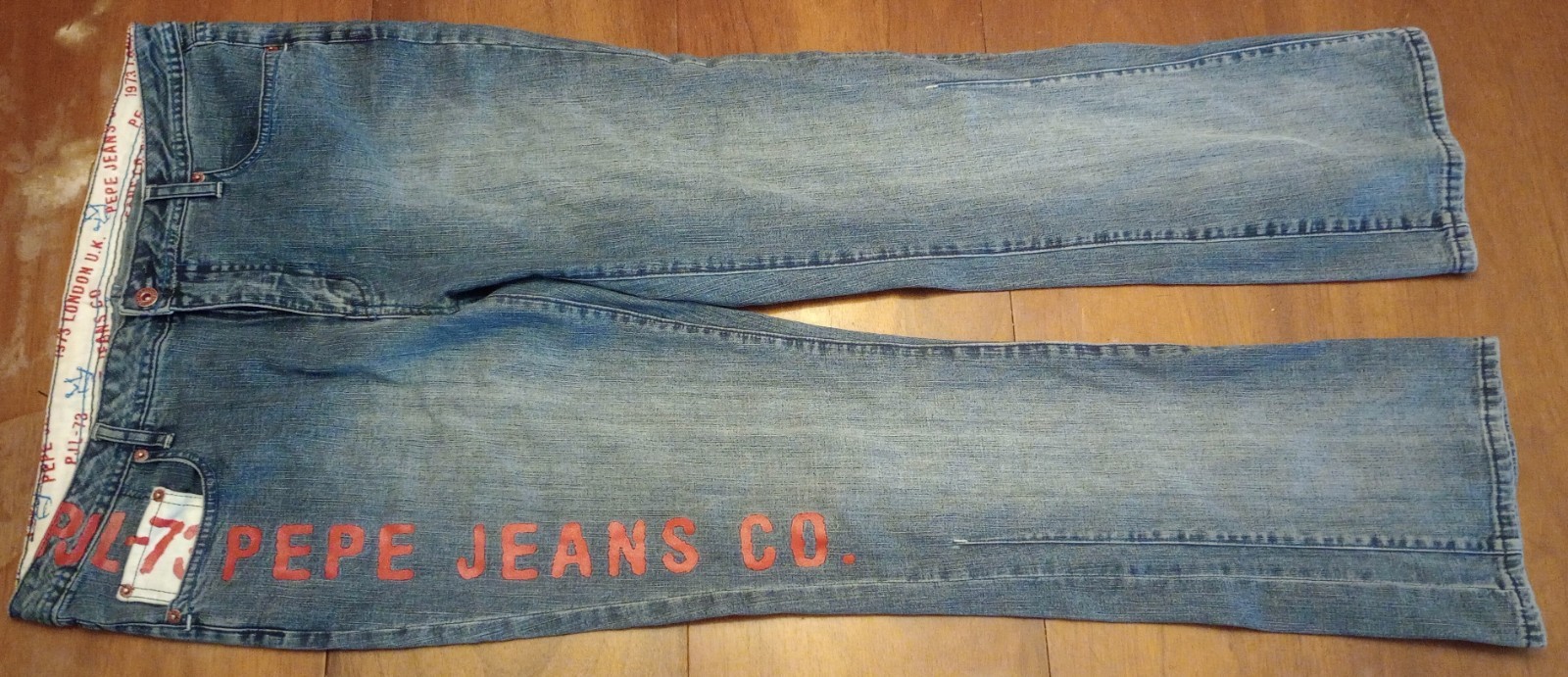 Pepe Jeans London Men's Blue Denim PJL-73 Graphic Spellout Logo Jeans Size 36 image 2