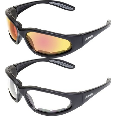 2 Pairs Global Vision Hercules Plus Black Sunglasses Red Mirror + Clear Lenses